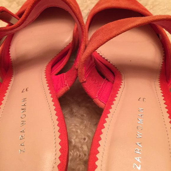 ZARA Orange Suede Kitten Heels size 37 - Picture 7 of 8